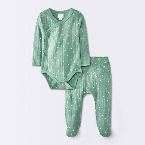 Baby Boys' 2pc Geo Pointelle Top & Bottom Set - Cloud Island™ Green 0-3M