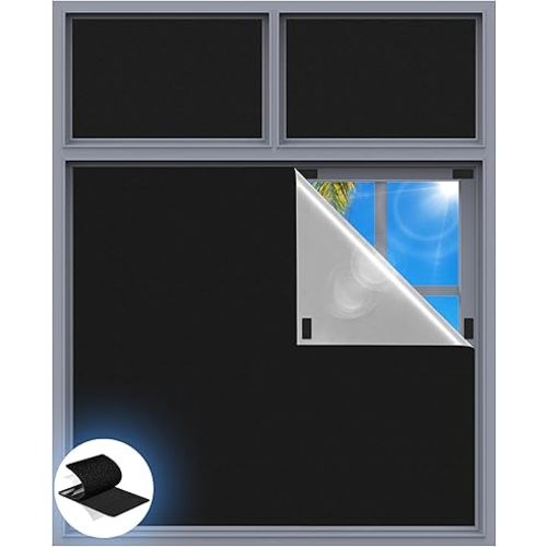 Blackout Curtains for Bedroom, 70" x 58" Portable Black Out Blinds with Sets Hook & Loop Strips for 100% Blackout Window Film, Temporary Black-Out Shades for Windows Cover Nursery Travel RV- Blacks