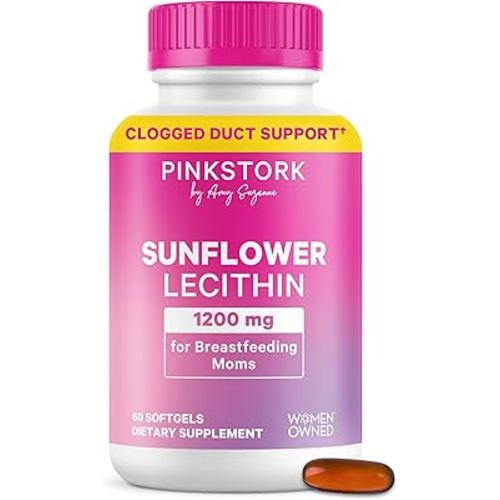 Pink Stork Sunflower Lecithin Supplement - 1200 mg for Clogged Milk Ducts - Breastfeeding Essentials for Postpartum Moms - Supports Breast Milk Flow - 60 Softgels