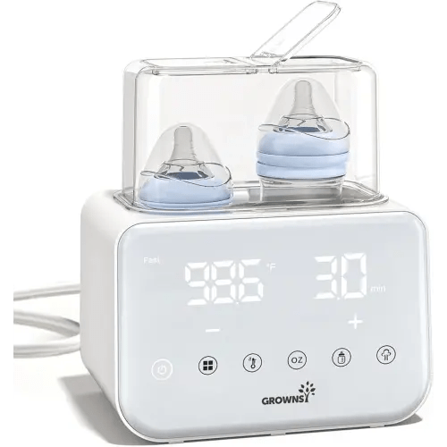 Baby Bottle Warmer, Grownsy 10-in-1 Fast Bottle Warmer Accurate Temp Control, with LCD Display, Timer, Defrost, Sterili-zing, Keep 24H, Double Bottle Warmer for Breastmilk& Formula, Heat Baby Food