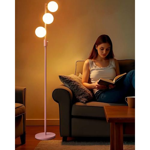 ACOHOOK 64IN Dimmable Pink Floor Lamp, Tall Standing Lamps with 3 Globe Soft Warm White Eye Care 3000K G9 Bulbs, Mid Century Modern Floor Lamp for Bedroom Office - Amazon.com