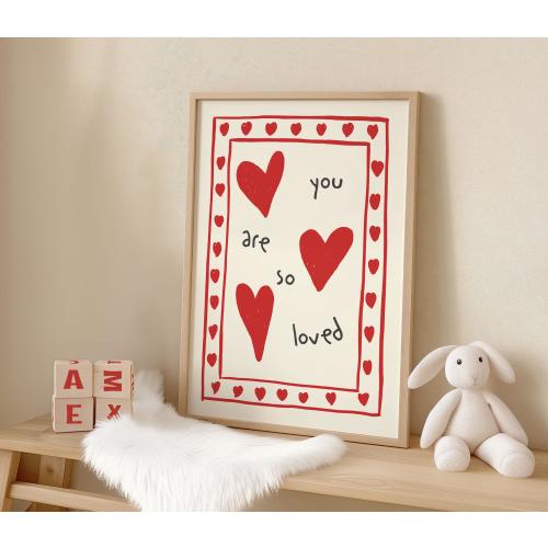 You Are So Loved Print, Nursery Wall Art, Boho Kids Room Decor, Cute Playroom Print, Inspirational Positive Art, Bedroom Decor