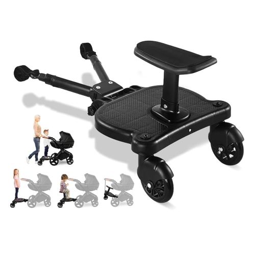 Universal Stroller Board with Detachable Seat, 2 in1 Stroller Ride-On Board, Sit and Stand Stroller Attachment for 3-7 Years Old, Holds Up to 55 lbs