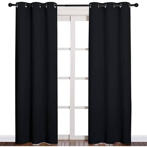 NICETOWN Halloween Thermal Insulated Black Blackout Curtains/Drapes 84 inches Length 2 Panels Set for Living Room, 42 inches Wide, Privacy Sound Reducing Room Darkening Draperies Window Treatment