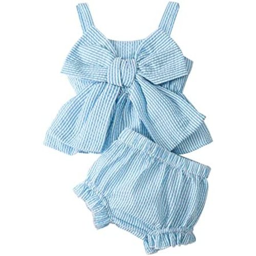 Newborn Baby Girl Clothes Stripe Sleeveless Bowknot Tank Top Shorts Set Summer Outfits Cute Baby Clothes Girl 0-18M