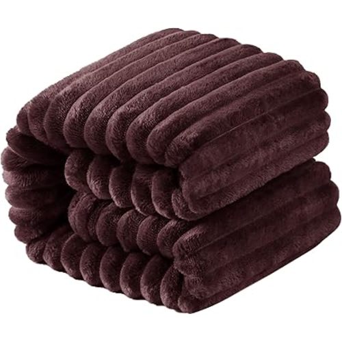 NTBAY Plush Soft Flannel Baby Blanket, Warm and Cozy Unisex Toddler Blanket with Stripe Pattern for Stroller, Crib, Travel, 30x40 Inches, Dark Brown