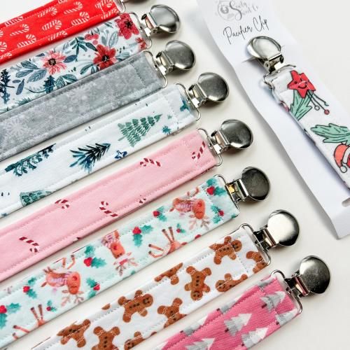 Christmas Pacifier Clip, Baby Paci Clip, Santa Paci Clip, Dummy Clip, Baby Stocking Stuffer, First Christmas Outfit, Christmas Plaid Baby