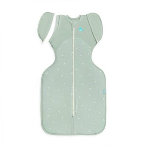Love to Dream Swaddle Up Transition Bag - Cotton Fleece 1.5 TOG Olive Twigs - Medium: Infant, Snug Fit, Zip-Off Sleeves, Two-Way Zipper