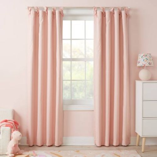 42"W x 84"L Tie Top Embellished Kids' Blackout Window Curtain Panel with Ties Pink - Pillowfort™