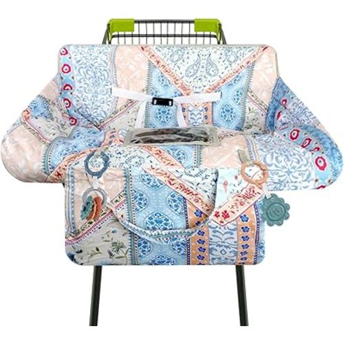 Shopping Cart Cover for Baby 2-in-1 High Chair Cover with Safety Harness Multifunctional Dark Blue Dinosaur Pattern Cart Covers for Babies Soft Padded Grocery Cart Cover for Baby Boy Girl