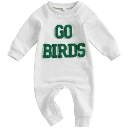 Football Outfit Go Birds Embroidery Romper Long Sleeve One Piece Jumpsuit Fall Winter Clothes