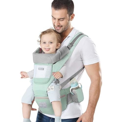 Baby Carrier Ergonomic Infant Carrier with Hip Seat Kangaroo Bag Soft Baby Carrier Newborn to Toddler 7-45lbs Front and Back Baby Holder Carrier for Men/Women Dad Mom