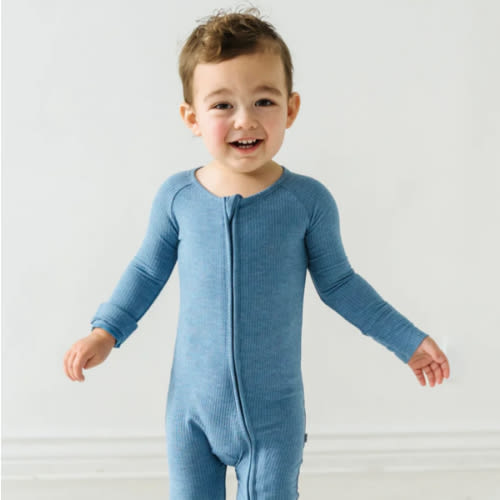 Heather Blue Ribbed Zippy - Little Sleepies