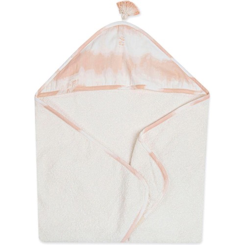 CRANE BABY Hooded Cotton Baby Towel, Pink/ White