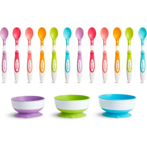 Munchkin® Stay Put™ Suction Bowl, 3 Pack with Soft Tip™ Infant Spoons, 12 Pack