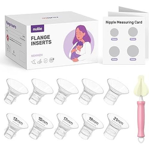 Nuliie 10PCS Flange Inserts 13/15/17/19/21mm for 24mm Flange/Shield of Most Pumps, BPA Free Silicone Insert for Momcozy/Spectra/Bellababy Accessories, Breastfeeding Essential Pumping Kit for Moms
