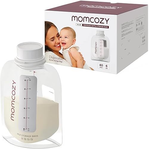 Momcozy Direct-to-Feed Breastmilk Storage Bag, Twist Cap & Transfer-Free Milk Freezer Storage Pouches, Easy Storing, Freezing, Heating & Feeding, Breastfeeding Essentials Kit, 6 OZ, 40 PCS
