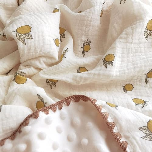 Baby Blanket Double Layer Cotton Muslin Thick Quilt Neutral 40x40Inch Soft Throw Blanket Fruit Pattern