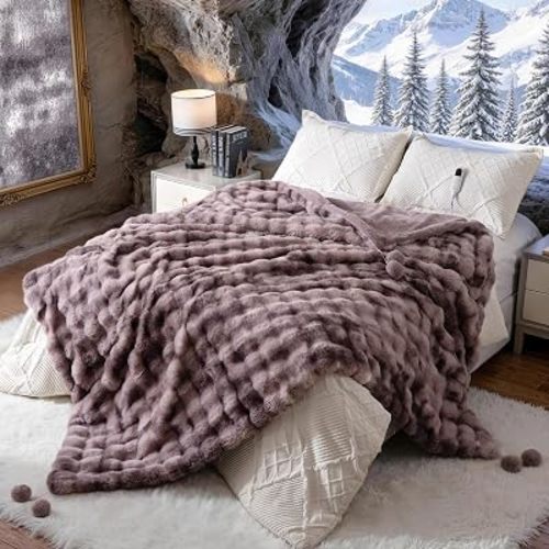 Bearhug Heated Blanket Full Size 77"x 84", Luxurious Faux Rabbit Fur Dual-Sided Electric Blankets, 10 Heat Settings Heat Blanket, 9 Hour Auto Shut-Off, Machine Washable, Gift-Ready Elegant Packaging