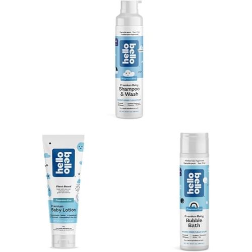 Hello Bello Fragrance Free Baby Essentials Bundle | Shampoo & Body Wash, Lotion & Bubble Bath | Hypoallergenic, Dermatologist & Pediatrician Tested for Babies and Kids