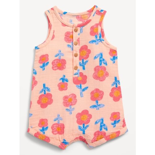 Unisex Sleeveless Henley Romper for Baby