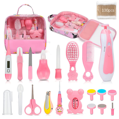 Baby Grooming Kit, Byseng 23 in 1 Newborn Nursery Health Care Set for Newborn Infant Toddlers Baby Boys Girls (0-3 Years+) - Pink