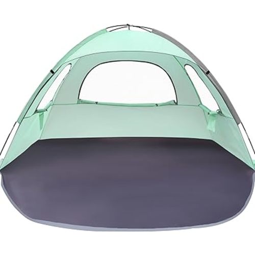 WhiteFang Beach Tent Anti-UV Portable Sun Shade Shelter for 3/4/6/8 Person, Extendable Floor with 3 Ventilating Mesh Windows Plus Carrying Bag, Stakes and Guy Lines