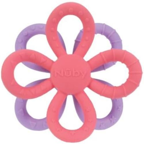 Nuby Fun Loops Teether - Flower-Shaped Infant Teething Toy for Babies - 3+ Months - Pink and Purple