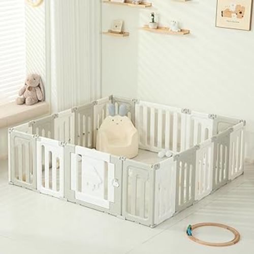 18-Panel Baby Playpen, Foldable Extra Large Play Yard for Babies and Toddlers, Portable Baby Fence with UFO Design, Kids Activity Gate Playpen – Grey