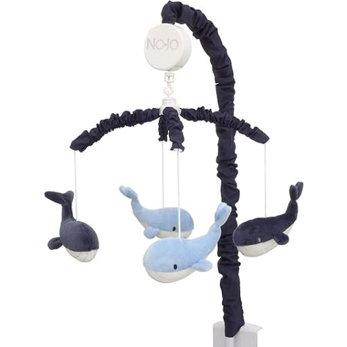 NoJo Nantucket Adventure Baby Blue and Navy Whale Musical Mobile