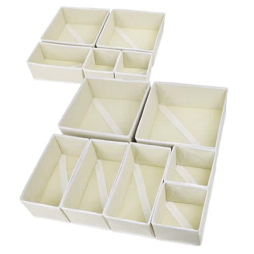 12 Pack Drawer Organizers for Clothing, Foldable Clothes Drawer Organizer for Underwear, Folded Clothes, Baby Clothing, Socks, Bra, Towels, Ties - Multi-pack Storage Box (Yellow)
