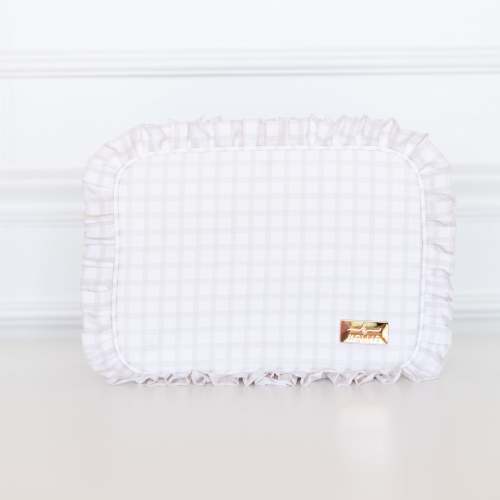 Nude Plaid Ruffled Nylon XL Pouch