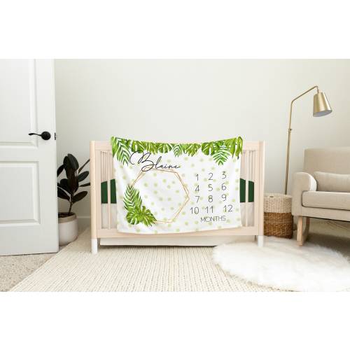 Tropical Palm Leaves Milestone Blanket - Tropical Milestone - Personalized Baby Blanket - Palm Leaves Theme - Coming Home Blanket