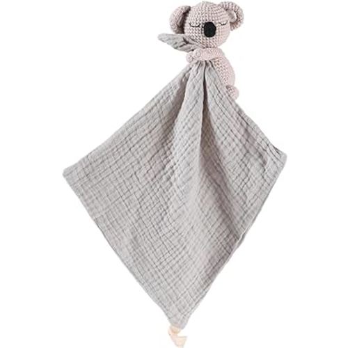 Hand Knit Koala Baby Blanket - Cute Educational Plush Doll and Baby Rattle, Soothing Toy.