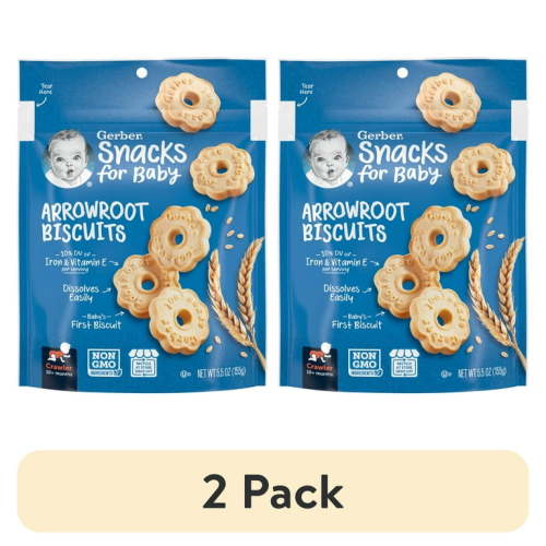 (2 pack) Gerber Stage 3 Baby Snacks Arrowroot Cookie Biscuits, 5.5 oz Bag