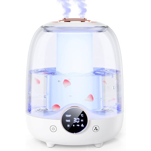 Humidifiers for Bedroom, 3L Tank for 30H 20dB Quiet Mist Time, Dual Nozzles, LED Lights, Smart Timer (2/4/8 Hours), Auto Shut-Off, Perfect for Baby and Large Rooms, (White,10 filter cartridges)