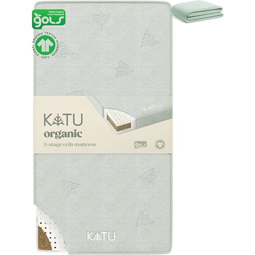 KATU 100% Organic Latex+Coconut 2-Stage Crib Mattress for Infant/Newborn/Toddler Safe Non-Toxic Hypoallergenic Breathable GOTS GOLS w