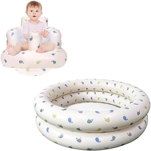 Inflatable Baby Seat and Inflatable Kiddie Pool for Babies 3 Months and Up, Portable, Indoor& Outdoor Baby Support Seat and Small Ball Pit for Kids, Whale