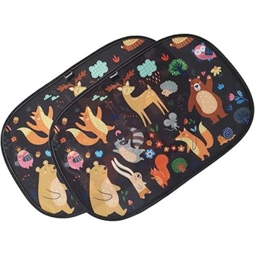 Enovoe 2 Pack Animals Cartoon Car Window Sun Shades for Kids - 21x14 Inches - Baby Sun Shades - Glare and UV Rays Protection Car Window Shades, Suitable for SUVs, Minivans and Full Size Cars