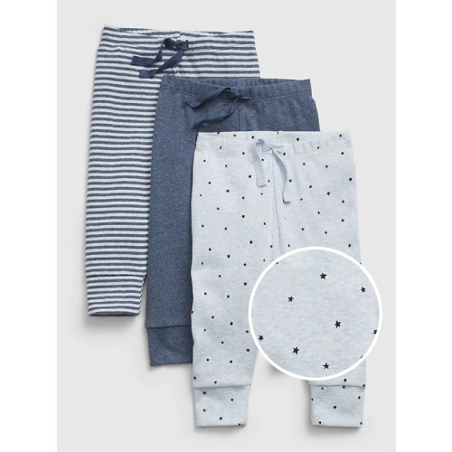Baby 100% Organic Cotton First Favorite Pull-On Pants (3-Pack) in blue star, size: 0-3 M
