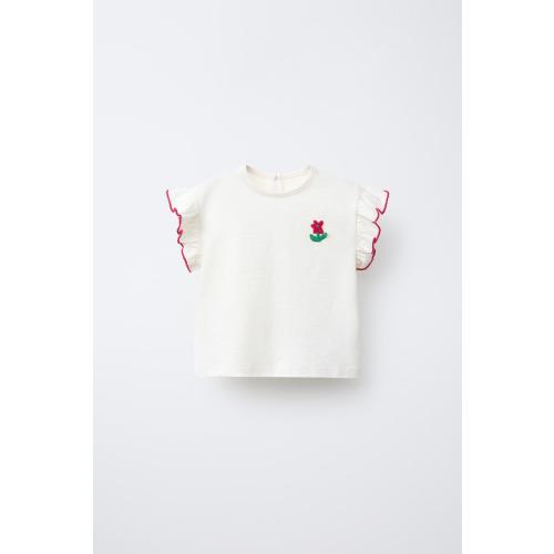 FLOWER APPLIQUÉ T-SHIRT - Light ecru | ZARA United States