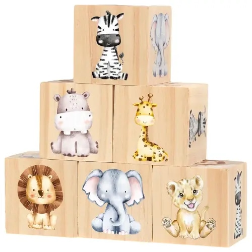Kigley 6 Pcs Nursery Decor for Girls and Boys Nursery Decor Watercolor Shelf Decor for Bedroom Playroom Gifts(Safari Animals)