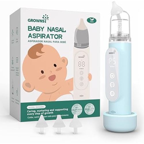 GROWNSY Nasal Aspirator for Baby, Upgraded 5 Suction Levels Baby Nose Sucker, IPX7 Waterproof Electric Nose Suction for Baby, Booger Sucker for Toddlers with Music & Light Functions (Blue)