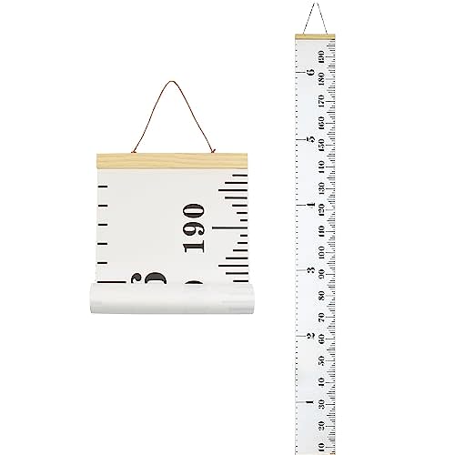 MinoMia Kids Growth Chart, Wood Frame Fabric Canvas Height Measurement Ruler from Baby to Adult for Child's Room Decoration 7.9 x 79in (7.9 x 79in, White & Black)