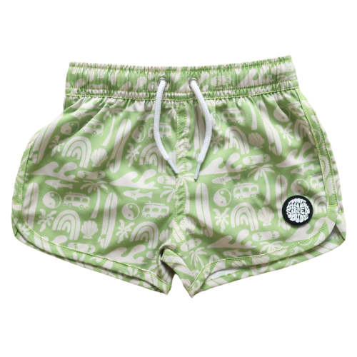 Green Bus Little Surfer Dude Swim Trunks