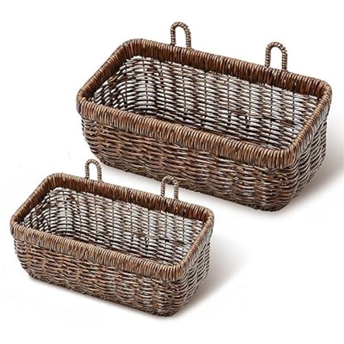 AceList Wall Hanging Basket, Boho Style Hand-Woven Hanging Storage Baskets - Set of 2, Ideal for Boho Room Decor, Kitchen, Garden, and Living Room(Brown)