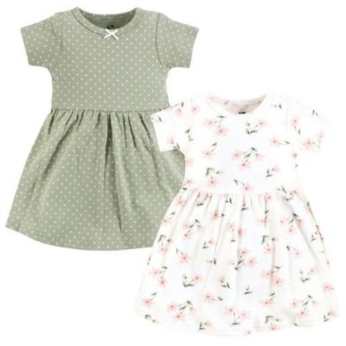 Hudson Baby Girls Cotton Dresses, Pink Dainty Floral, 6-9 Months