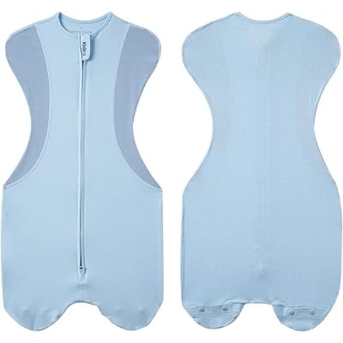 KIDIRA Swaddle for Newborns, Baby Swaddles 0-3 Months 5-13lb Breathable Back Fabric, Arms Up Swaddle 0-3 Months Newborn, Promotes Healthy Hip Development, 2-Way Zipper&Foot Buttons, 1Pack, Blue