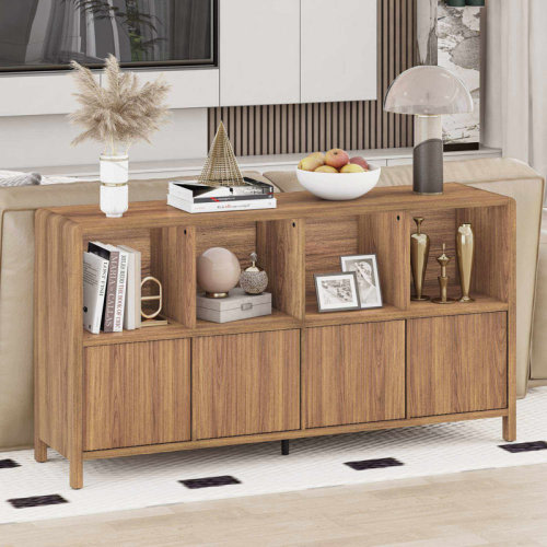 Latitude Run® Guinna Farmhouse 8 Cube Bookshelf With 4 Doors, Wood Bookcase With Storage, Horizontal Cubby Organizer Shelf For Living Room, Office, Bedroom & Reviews | Wayfair