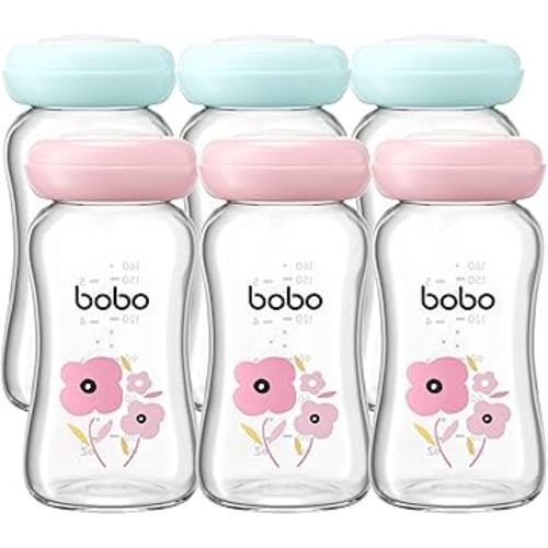 YOHKOH Glass Breast Milk Storage Bottles - 100% Leak-Proof, BPA-Free Breastmilk Storage Containers, Freezer & Dishwasher Safe, Ideal for Nursing Mothers (Multicolor, 5.4oz (Pack of 6))